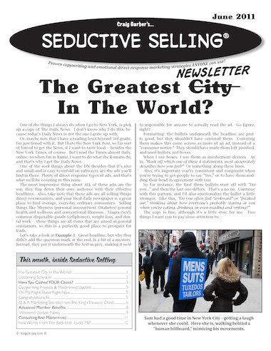 This month's cover of Seductive Selling 